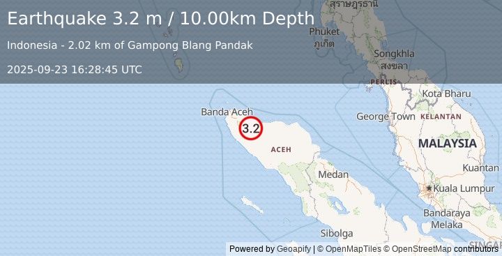 Earthquake NORTHERN SUMATRA, INDONESIA (3.2 m) (2025-09-23 16:28:45 UTC)
