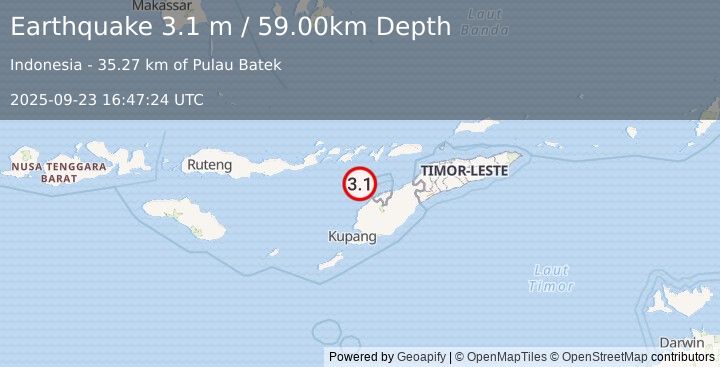Earthquake TIMOR REGION, INDONESIA (3.1 m) (2025-09-23 16:47:24 UTC)