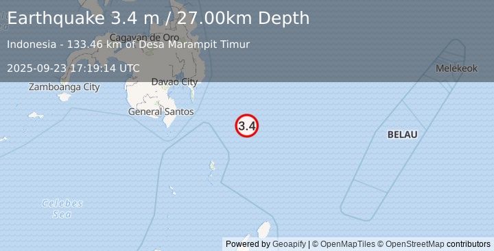 Earthquake PHILIPPINE ISLANDS REGION (3.4 m) (2025-09-23 17:19:14 UTC)