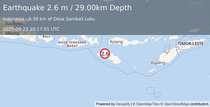 Earthquake SUMBA REGION, INDONESIA (2.6 m) (2025-09-23 20:17:01 UTC)