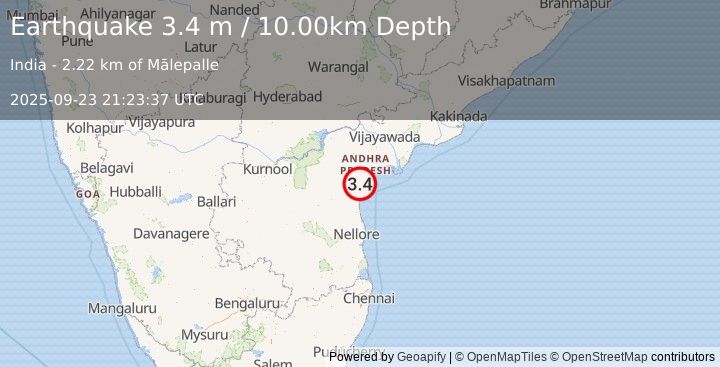 Earthquake COAST OF ANDHRA PRADESH, INDIA (3.4 m) (2025-09-23 21:23:37 UTC)