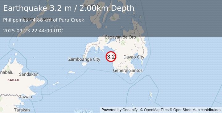 Earthquake MINDANAO, PHILIPPINES (3.2 m) (2025-09-23 22:44:00 UTC)