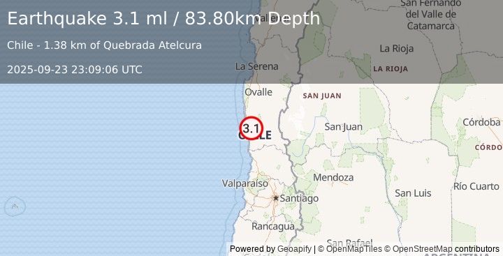 Earthquake COQUIMBO, CHILE (3.1 ml) (2025-09-23 23:09:06 UTC)