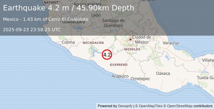 Earthquake GUERRERO, MEXICO (4.2 m) (2025-09-23 23:58:25 UTC)