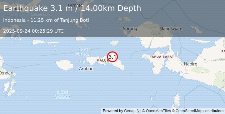 Earthquake CERAM SEA, INDONESIA (3.1 m) (2025-09-24 00:25:29 UTC)