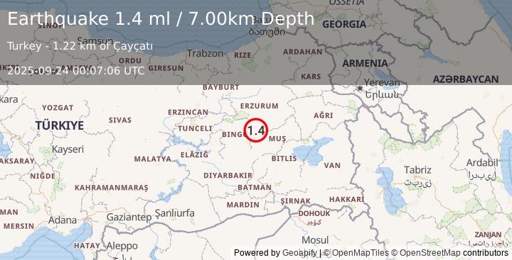 Earthquake EASTERN TURKEY (1.4 ml) (2025-09-24 00:07:06 UTC)