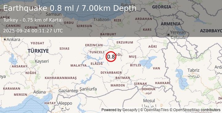 Earthquake EASTERN TURKEY (0.8 ml) (2025-09-24 00:11:27 UTC)