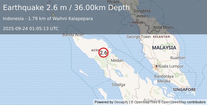 Earthquake NORTHERN SUMATRA, INDONESIA (2.6 m) (2025-09-24 01:05:13 UTC)