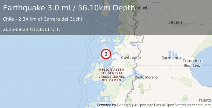 Earthquake AISEN, CHILE (3.0 ml) (2025-09-24 01:58:11 UTC)