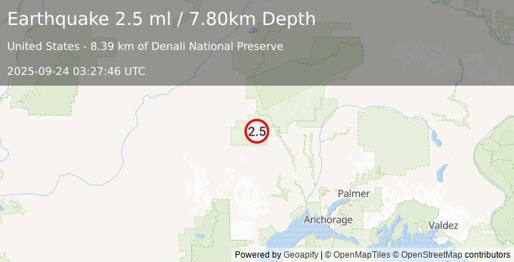 Earthquake CENTRAL ALASKA (2.5 ml) (2025-09-24 03:27:46 UTC)