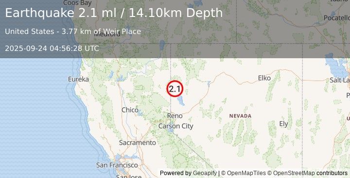 Earthquake NEVADA (2.1 ml) (2025-09-24 04:56:28 UTC)
