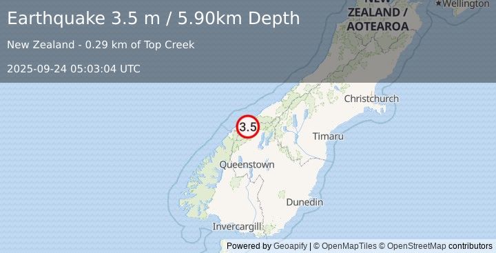 Earthquake SOUTH ISLAND OF NEW ZEALAND (3.5 m) (2025-09-24 05:03:04 UTC)