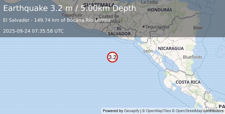 Earthquake OFF THE COAST OF EL SALVADOR (3.2 m) (2025-09-24 07:35:58 UTC)