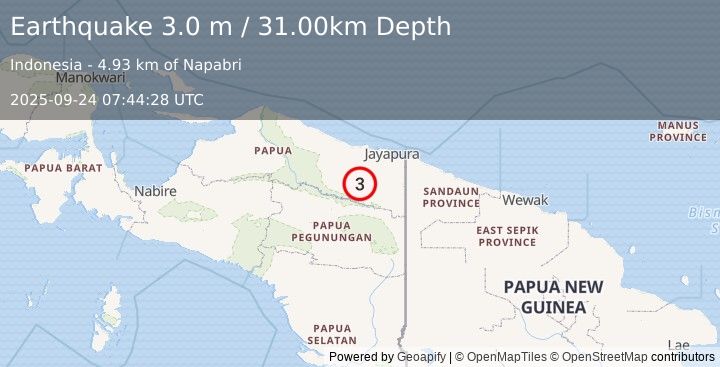 Earthquake PAPUA, INDONESIA (3.0 m) (2025-09-24 07:44:28 UTC)