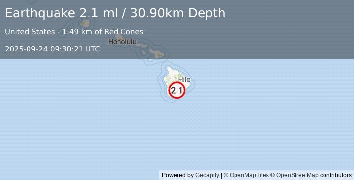 Earthquake ISLAND OF HAWAII, HAWAII (2.1 ml) (2025-09-24 09:30:21 UTC)