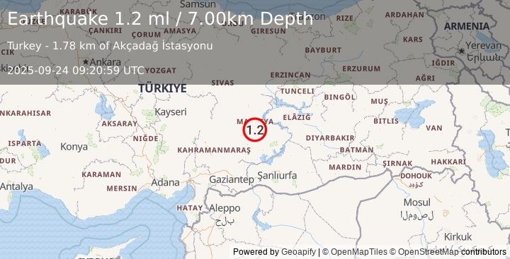Earthquake EASTERN TURKEY (1.2 ml) (2025-09-24 09:20:59 UTC)