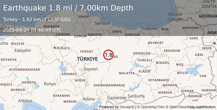 Earthquake CENTRAL TURKEY (1.8 ml) (2025-09-24 09:40:49 UTC)