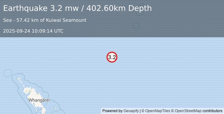 Earthquake SOUTH OF KERMADEC ISLANDS (3.2 mw) (2025-09-24 10:09:14 UTC)