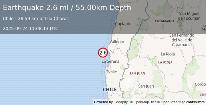 Earthquake OFFSHORE COQUIMBO, CHILE (2.6 ml) (2025-09-24 11:08:13 UTC)