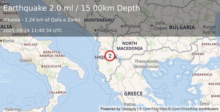 Earthquake ALBANIA (2.0 ml) (2025-09-24 11:40:34 UTC)