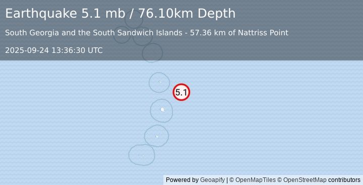 Earthquake SOUTH SANDWICH ISLANDS REGION (5.1 mb) (2025-09-24 13:36:30 UTC)