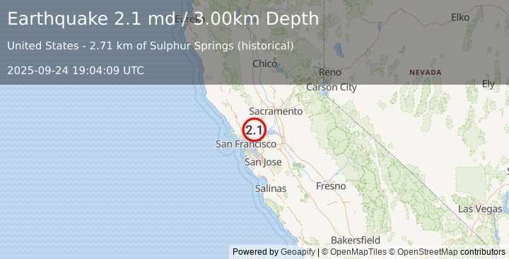 Earthquake SAN FRANCISCO BAY AREA, CALIF. (2.1 md) (2025-09-24 19:04:09 UTC)