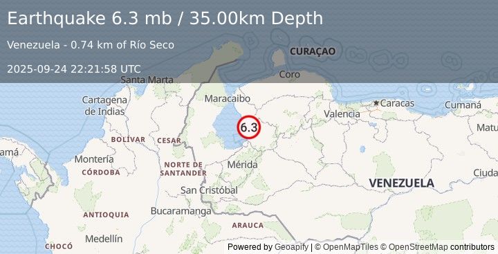 Earthquake ZULIA, VENEZUELA (6.2 mw) (2025-09-24 22:21:55 UTC)