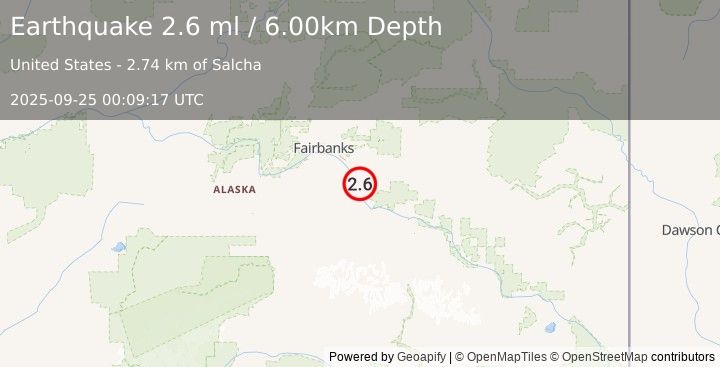 Earthquake CENTRAL ALASKA (2.6 ml) (2025-09-25 00:09:17 UTC)