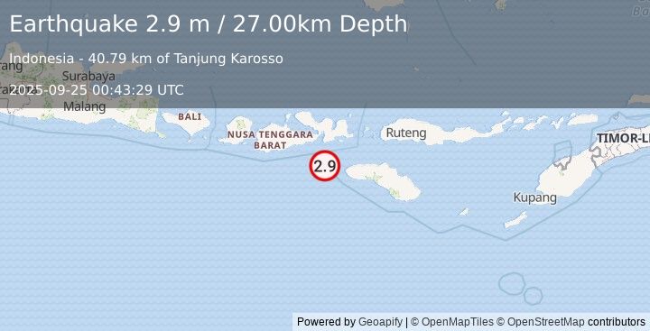 Earthquake SUMBAWA REGION, INDONESIA (2.9 m) (2025-09-25 00:43:29 UTC)