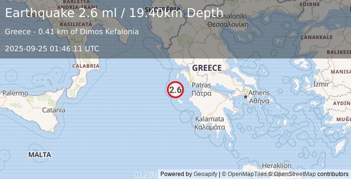 Earthquake GREECE (2.6 ml) (2025-09-25 01:46:11 UTC)