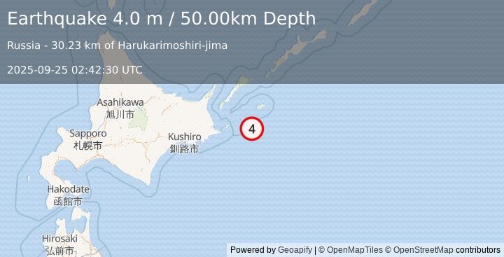 Earthquake KURIL ISLANDS (4.0 m) (2025-09-25 02:42:30 UTC)