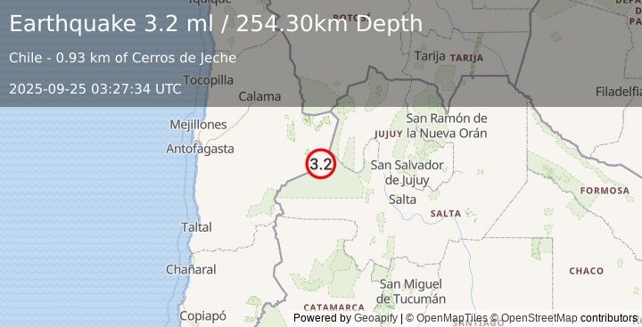 Earthquake ANTOFAGASTA, CHILE (3.2 ml) (2025-09-25 03:27:34 UTC)