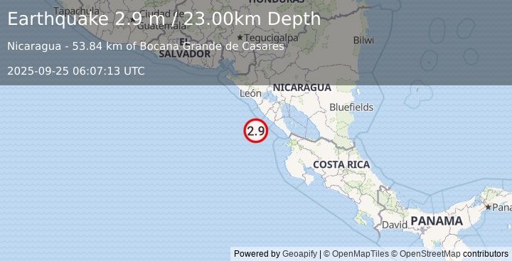 Earthquake NEAR COAST OF NICARAGUA (2.9 m) (2025-09-25 06:07:13 UTC)