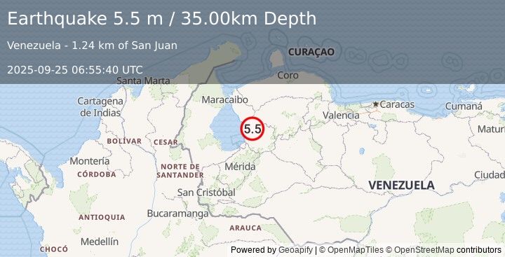 Earthquake TRUJILLO, VENEZUELA (5.8 mb) (2025-09-25 06:55:38 UTC)