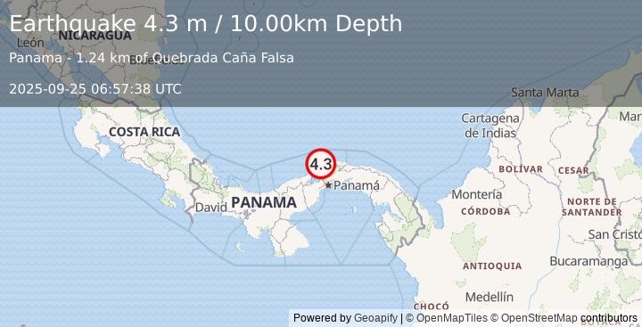 Earthquake PANAMA (4.3 m) (2025-09-25 06:57:38 UTC)