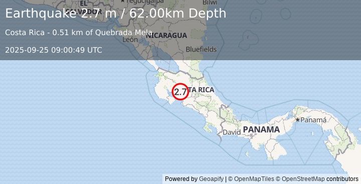 Earthquake COSTA RICA (2.7 m) (2025-09-25 09:00:49 UTC)