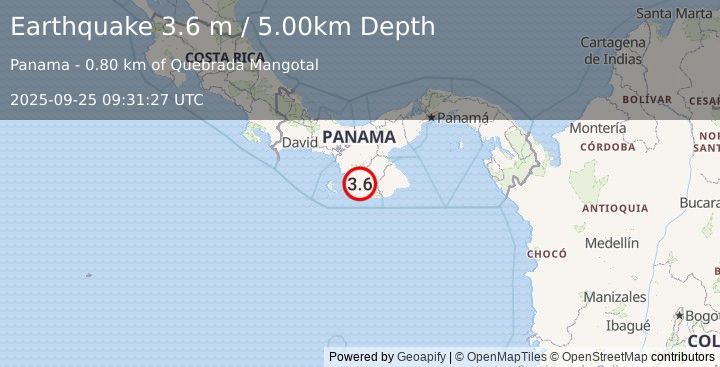 Earthquake PANAMA (3.6 m) (2025-09-25 09:31:27 UTC)