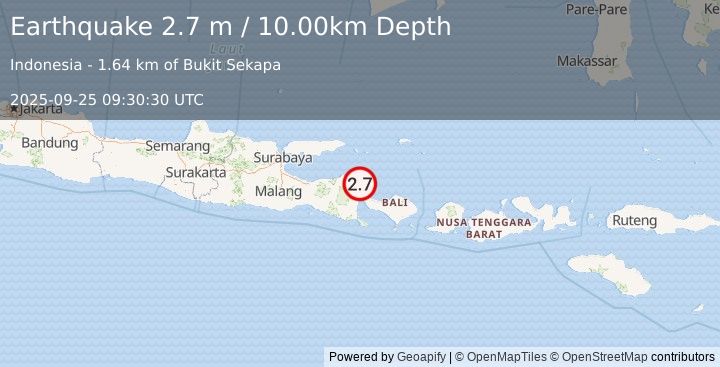 Earthquake BALI SEA (2.7 m) (2025-09-25 09:30:30 UTC)