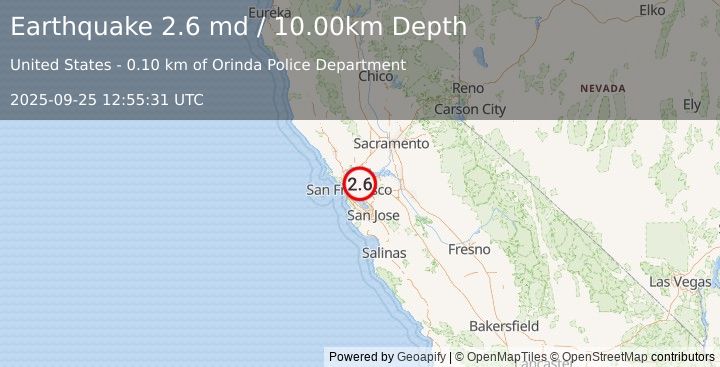 Earthquake SAN FRANCISCO BAY AREA, CALIF. (2.6 md) (2025-09-25 12:55:31 UTC)