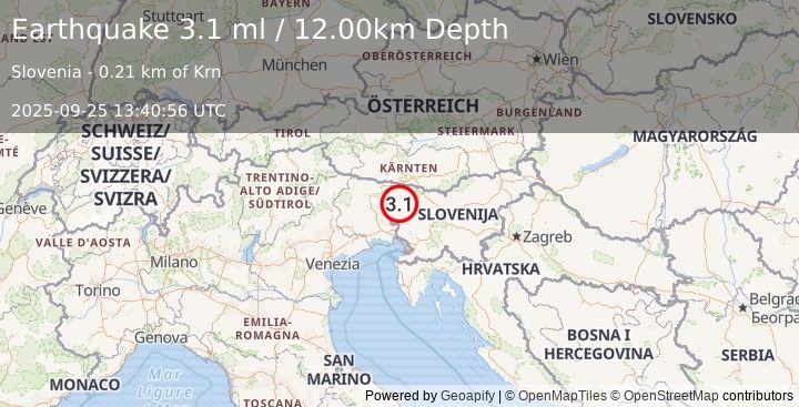 Earthquake SLOVENIA (3.1 ml) (2025-09-25 13:40:56 UTC)