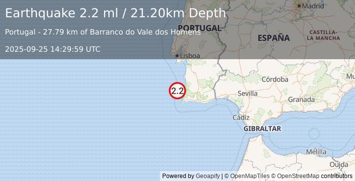 Earthquake PORTUGAL (2.4 ml) (2025-09-25 14:29:57 UTC)