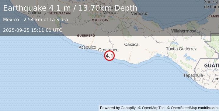 Earthquake OAXACA, MEXICO (4.1 m) (2025-09-25 15:11:01 UTC)