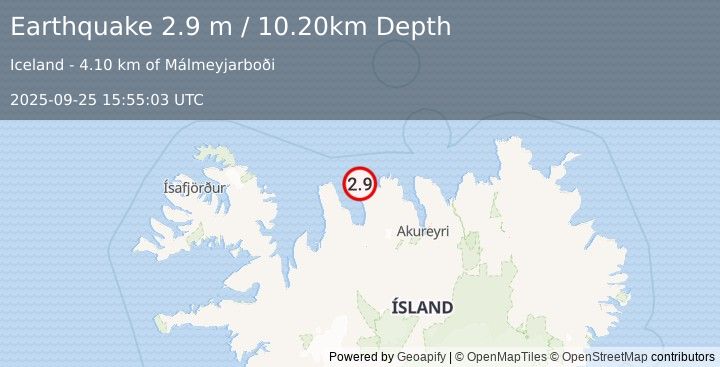 Earthquake ICELAND REGION (2.9 m) (2025-09-25 15:55:03 UTC)