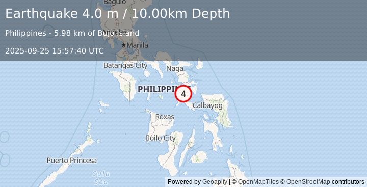 Earthquake MASBATE REGION, PHILIPPINES (4.0 m) (2025-09-25 15:57:40 UTC)