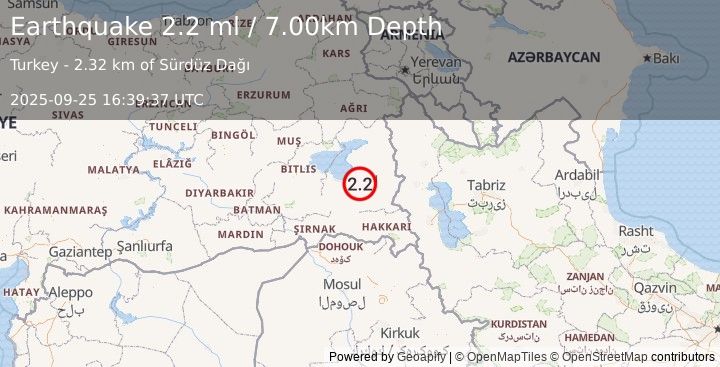 Earthquake EASTERN TURKEY (2.2 ml) (2025-09-25 16:39:37 UTC)