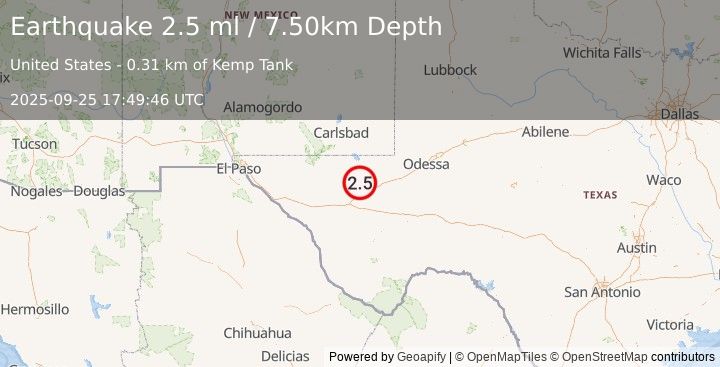 Earthquake WESTERN TEXAS (2.5 ml) (2025-09-25 17:49:46 UTC)
