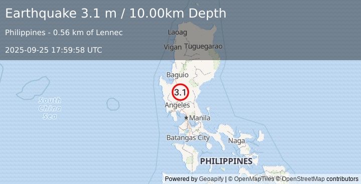 Earthquake LUZON, PHILIPPINES (3.1 m) (2025-09-25 17:59:58 UTC)