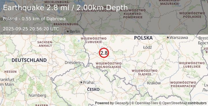 Earthquake POLAND (2.8 ml) (2025-09-25 20:56:20 UTC)