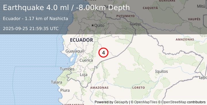 Earthquake PERU-ECUADOR BORDER REGION (4.0 ml) (2025-09-25 21:59:35 UTC)