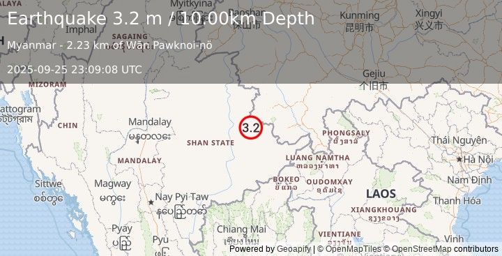 Earthquake MYANMAR (3.2 m) (2025-09-25 23:09:08 UTC)
